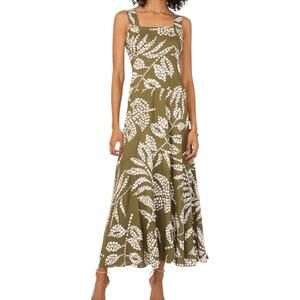 Vince Camuto Women’s Printed Square Neck Smocked Back Maxi Dress Green Size L